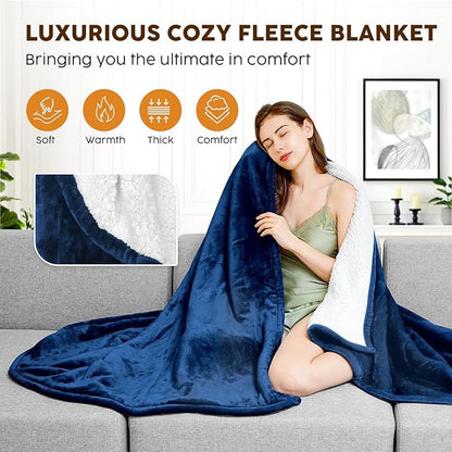 HYLEORY Heated Electric Blanket Queen 84"x90" Soft Fleece & Flannel with 5 Heating Levels & 10 Hours Timer Auto Shutt Off, ETL Certified, Washable，Heated Blanket for Body-Navy
