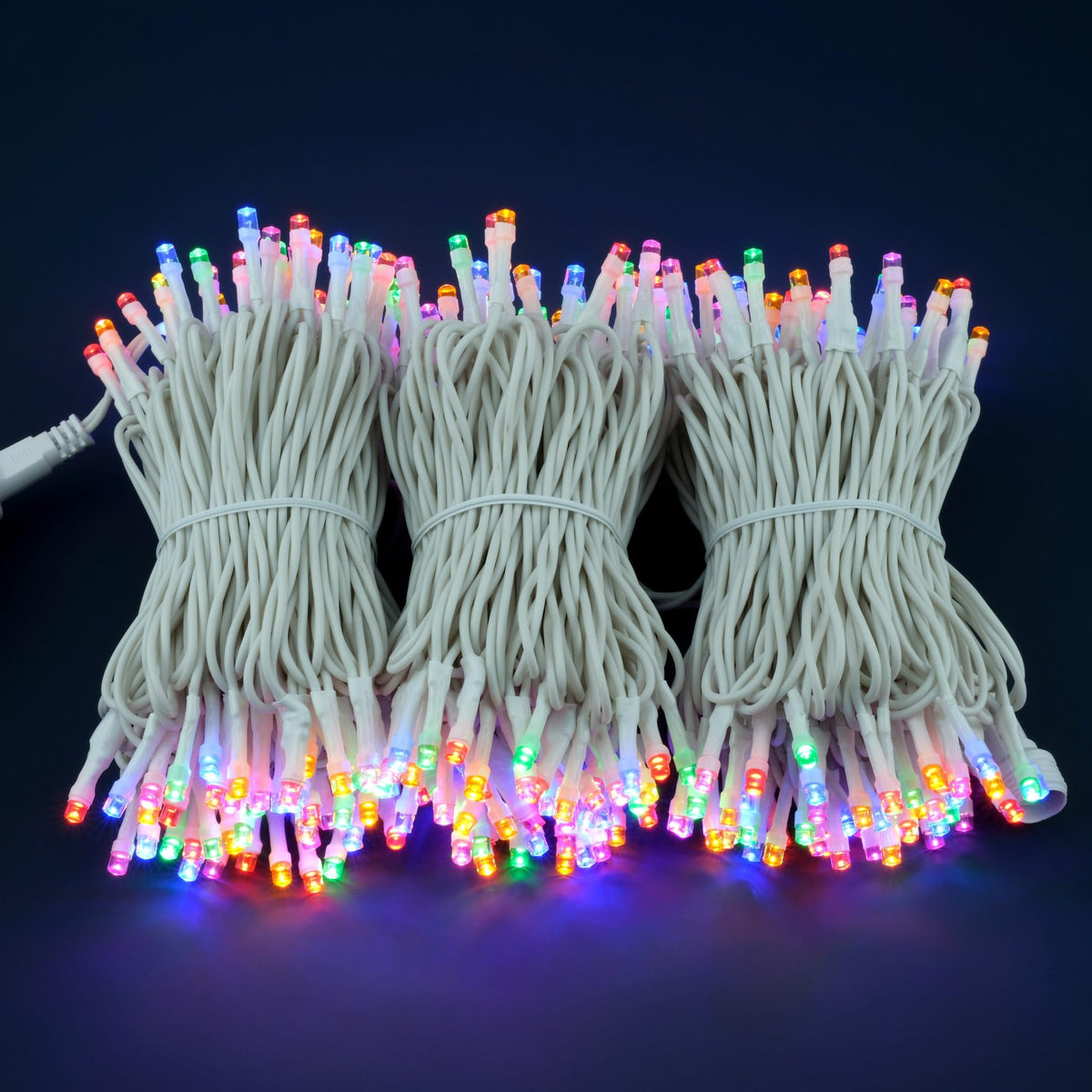 YULETIME 100 ft 300 Count Multicolor LED String Lights with 8 Models Adapter, White Wire Wide Angle 5mm Christmas Lights (Multicolor - White Wire)
