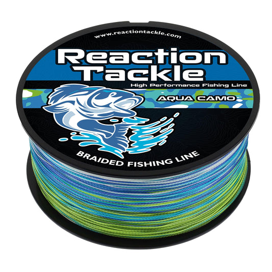 Reaction Tackle Braided Fishing Line - Pro Grade Power Performance for Saltwater or Freshwater Fish - Colored Fishing Line Braid for Extra Visibility - Camo Aqua 30 Lb (300 Yards)