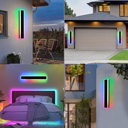 MELUCEE 2 Pack 32 Inch Long Outdoor RGB Wall Light, Waterproof IP65 LED Wall Mount Lighting Fixture Outside Wall Sconce for House Garage Porch Courtyard, Remote Control Included