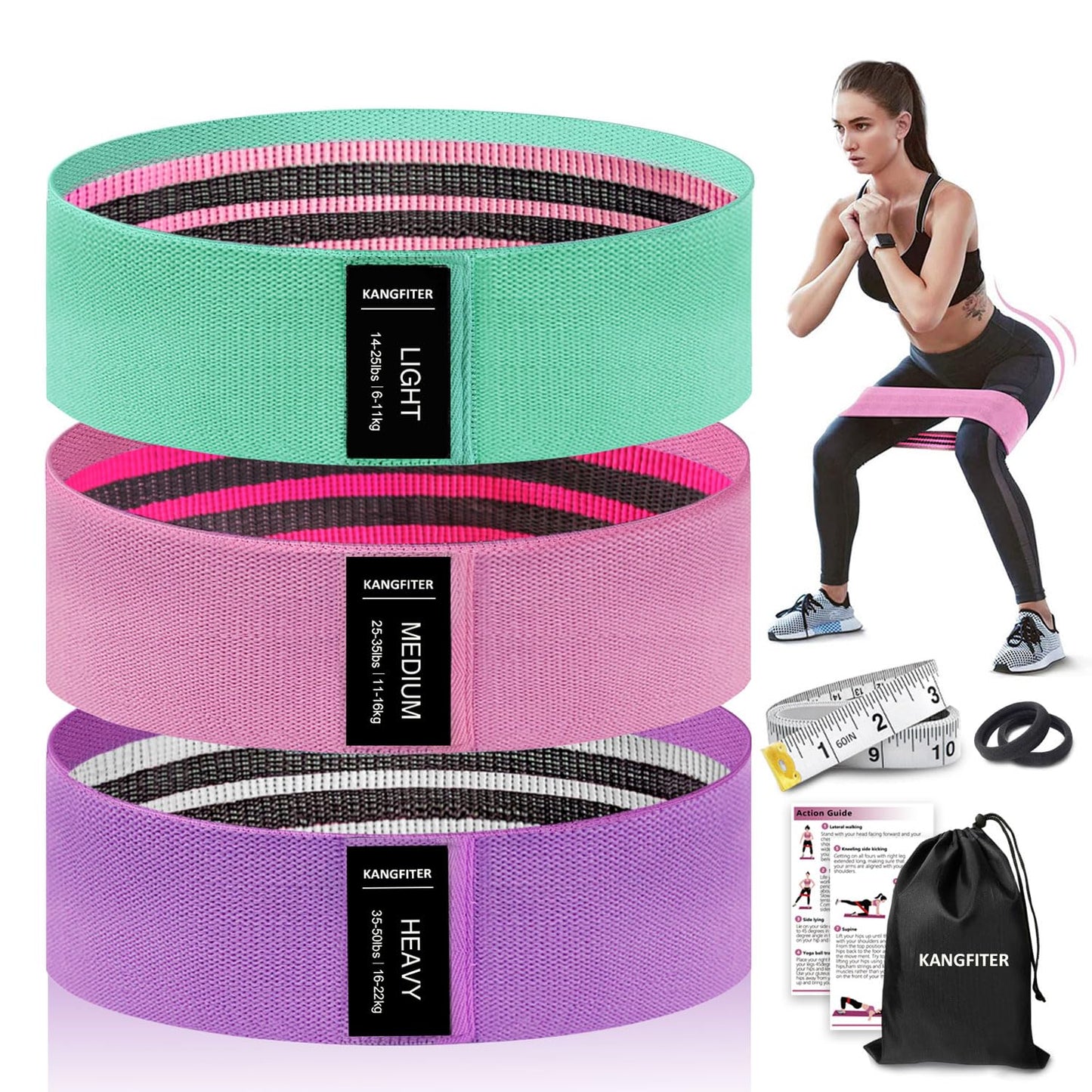Non-Slip Fabric Resistance Bands for Working Out, Loop Exercise Bands for Booty Leg, Butt, Glute, Stretch Workout Bands for Women & Men, Hip Elastic Bands for Home Gym Fitness, Yoga, Pilates