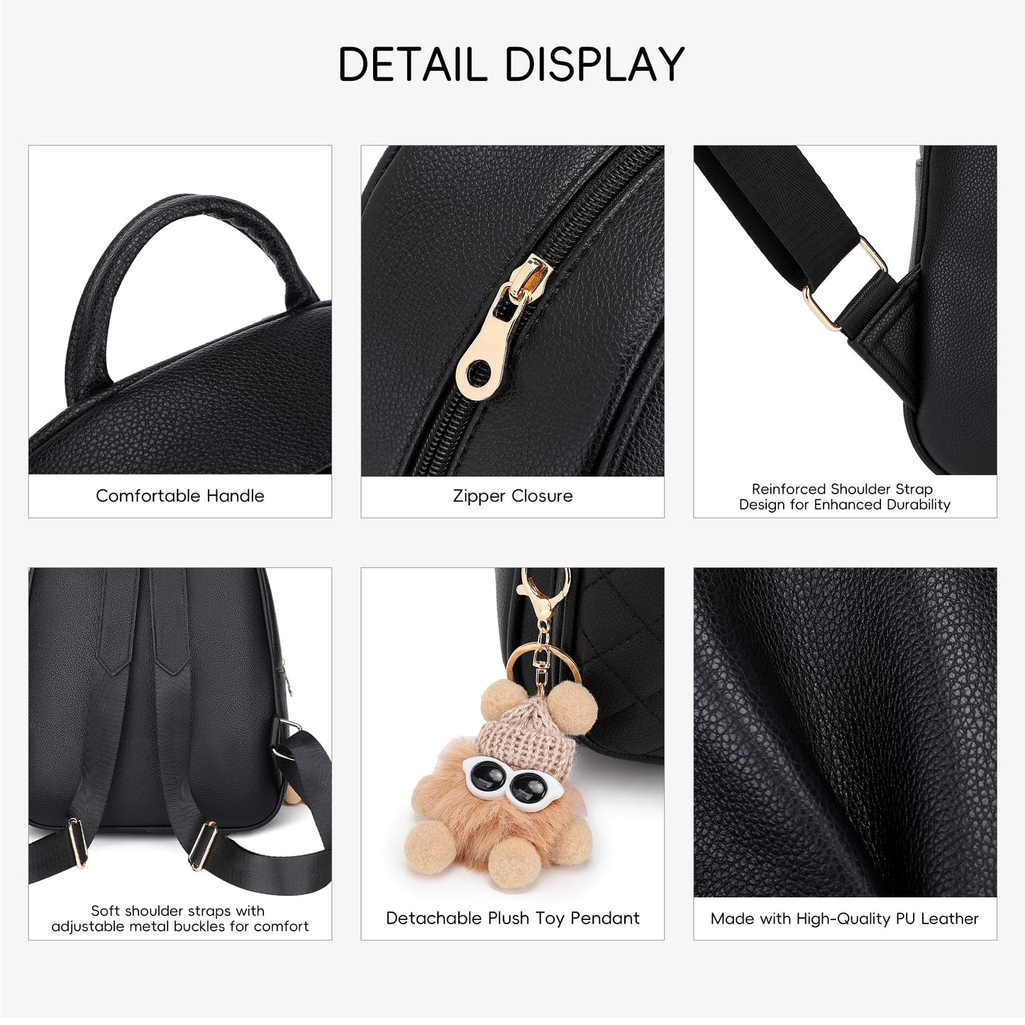 BAGOK Mini Leather Backpack Purse for Women, Small Backpack Purse with Cartoon Charm, Cute Fashion Bag for Girls