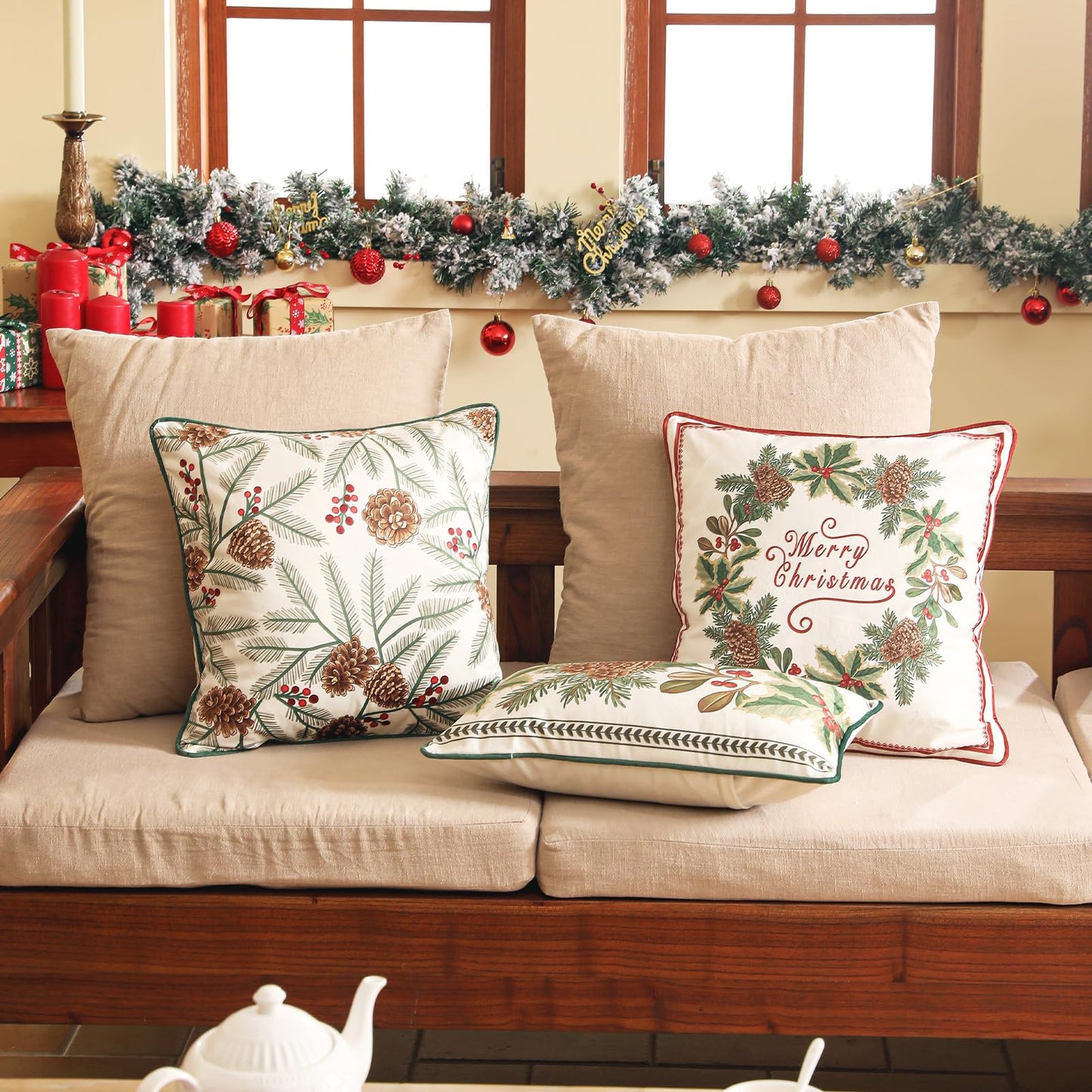 ISAENNE French Chrismas Velvet Throw Pillow Cover,Set of 2,18"x18"-Carol B