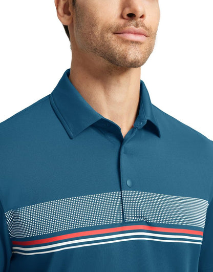M MAELREG Golf Shirts for Men Dry Fit Moisture Wicking Lightweight Chest Striped Solid Casual Polo Shirts for Men Blue