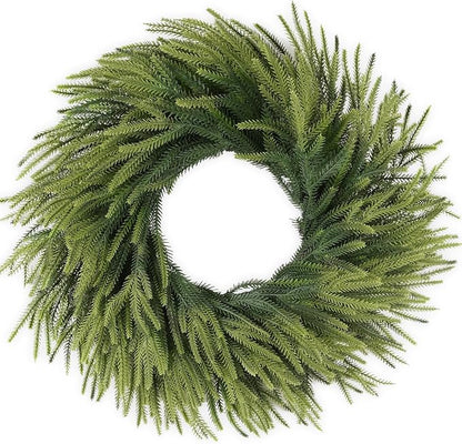 24 inch Norfolk Pine Wreath, Realistic Christmas Wreath for Front Door,Artificial Real Touch Green Wreath Greenery for Door Wall Windows Mantle Outdoor Christmas Decoration
