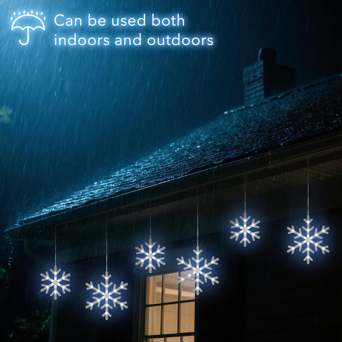 Christmas Snowflake Icicle Lights,9 ft 150 LEDs Curtain Lights with 10 Drops, 3 Strands Connectable, Waterproof Twinkle Effect Icicle Fairy Light for Eaves Window Yard Indoor Outdoor Xmas Tree