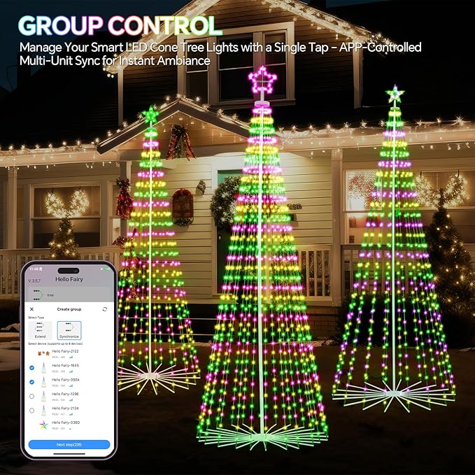 12 FT Smart Christmas Cone Tree Lights, 832 LED Lighted Outdoor Christmas Tree with Remote & App Control Timer, Music Sync, DIY RGB Color Changing for Indoor Outdoor Decorations
