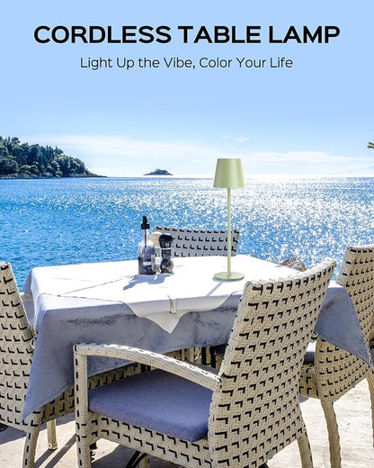 Cordless Table Lamps Rechargeable, 3 Adjustable Height, 5000mAh Battery Operated, 3 Colors Smooth Dimming, Portable LED Waterproof Table Lamp for Kitchen, Bedroom, Outdoor (2 Pack-Mint Green)
