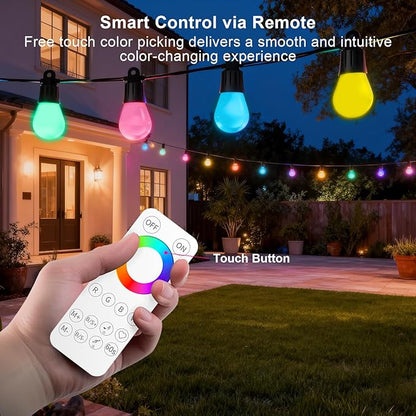 Outdoor String Lights 59FT Smart Patio Lights with APP Control, 18 LED Bulbs RGB IC Warm White, IP65 Waterproof Color Changing for Christmas, Patio, Backyard, Garden, Party, Holiday Decor