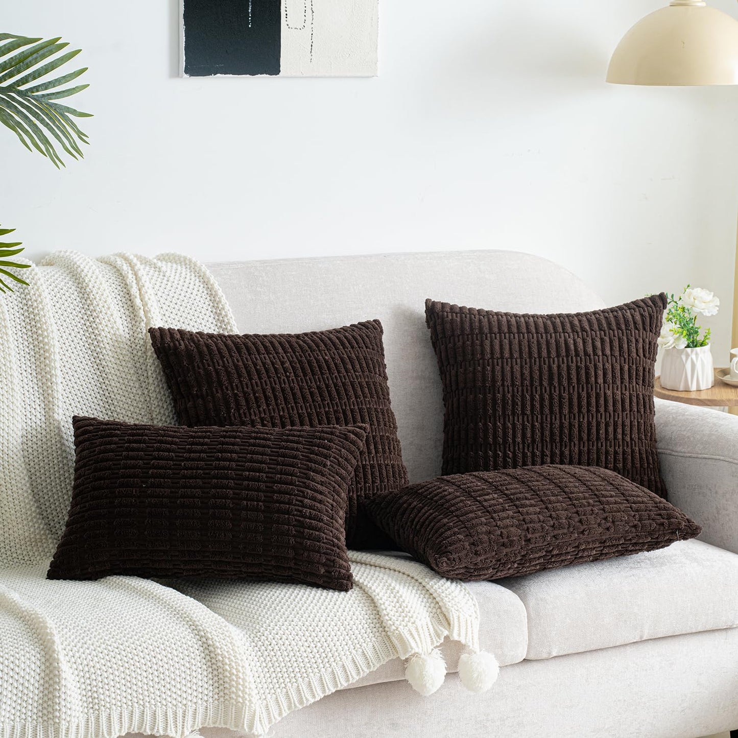 Smile of hope Pack of 2 Corduroy Decorative Throw Pillow Covers 18x18 Inch Soft Boho Striped Pillow Covers Modern Farmhouse Home Decor for Sofa Living Room Couch Bed Dark Brown