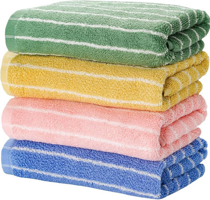 Hand Towels for Bathroom, 100% Cotton Striped Pattern Soft Absorbent Towel Set