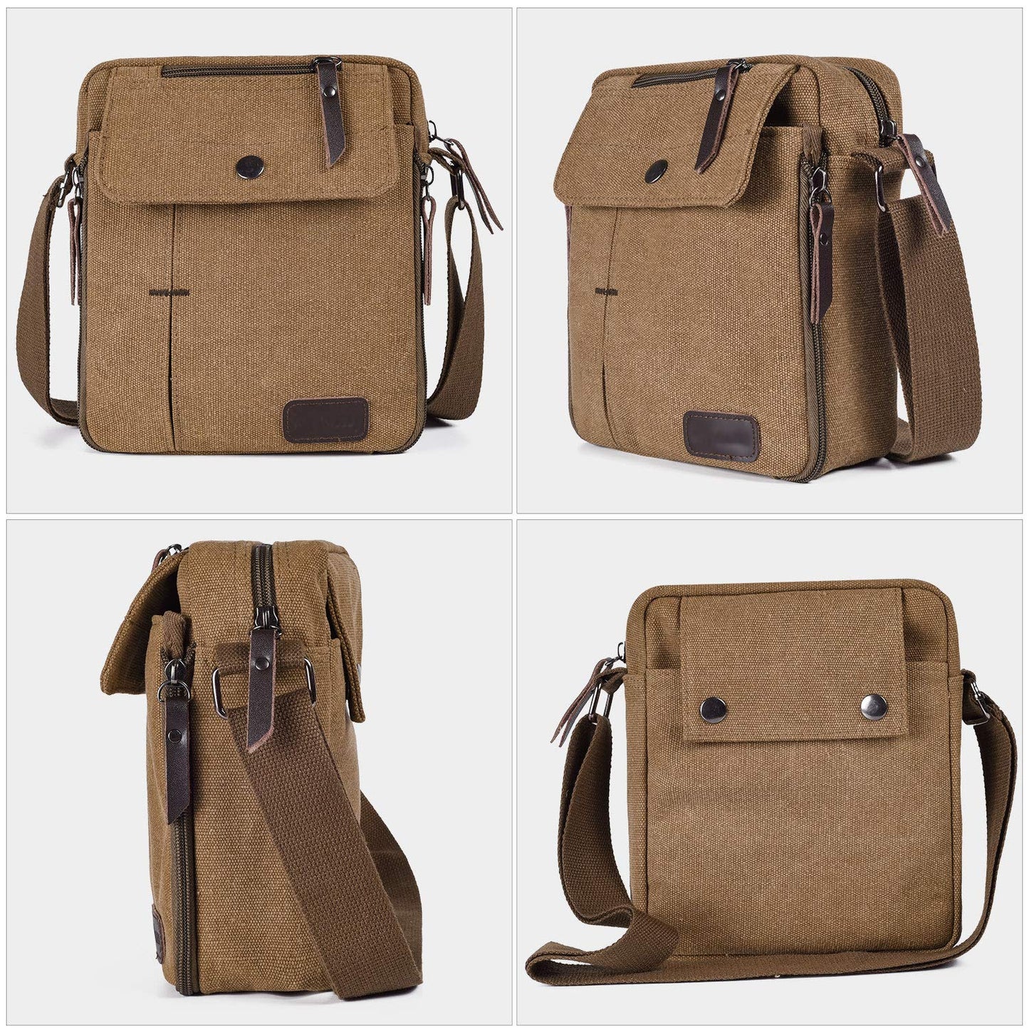 dealcase Canvas Small Messenger Bag for Men Women, Casual Shoulder Bag Chest Bag Travel Carry Bag Multi-pocket Purse