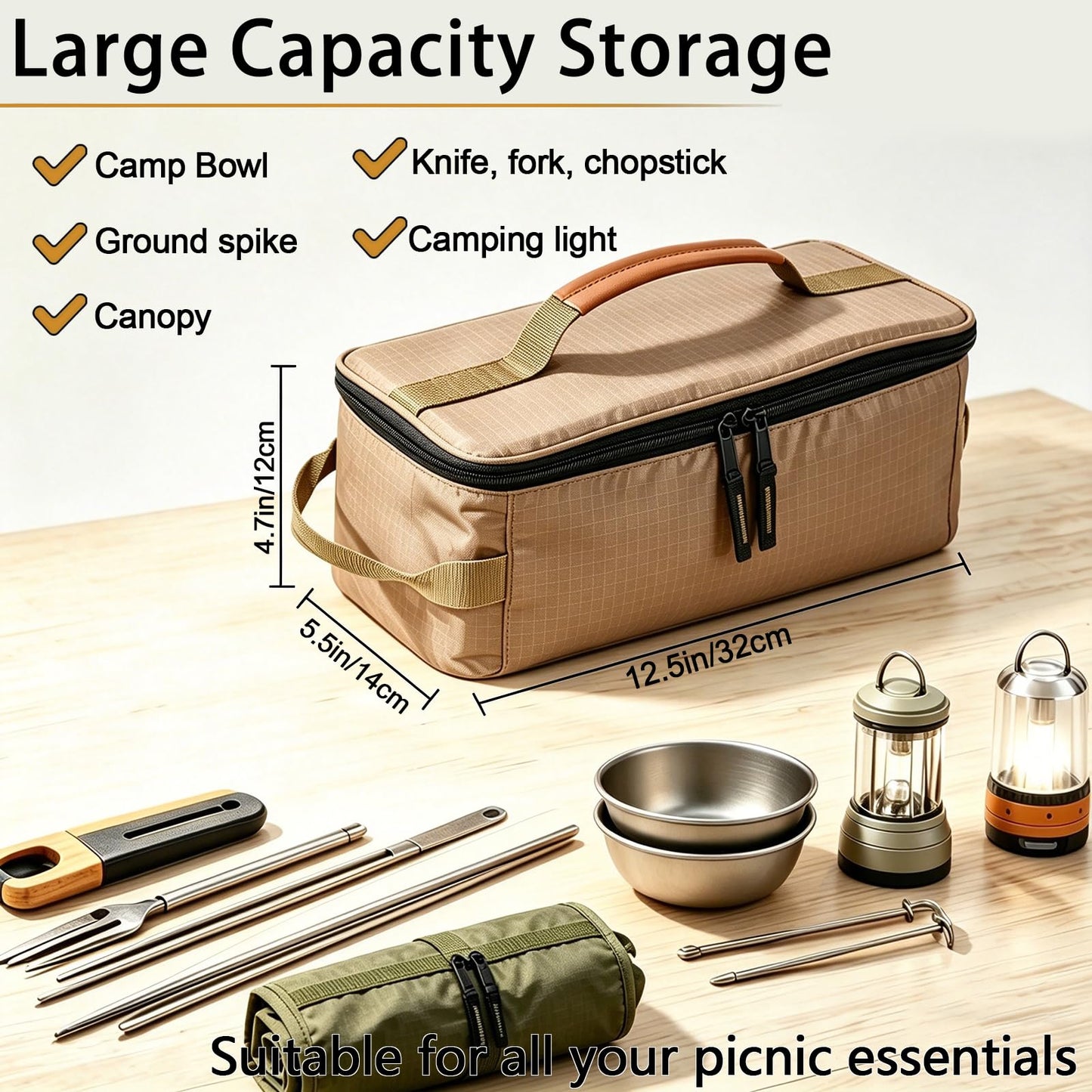 WINDCUBE Heavy Duty Outdoor Tool Bags for Men, Wear Resistant Tool Storage Bag with Adjustable Shoulder Strap, Durable & Waterproof Tool Organizer (Khaki)