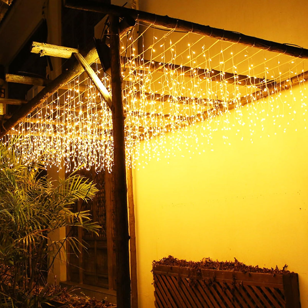 JAMISAY LED Icicle Lights, 8 Modes 19.7FT 150 LEDs Christmas Short Curtain Fairy Hanging Ceiling Extendable Lights for Wedding Balcony Doorway Outdoor Indoor Decoration Warm White, 6M05