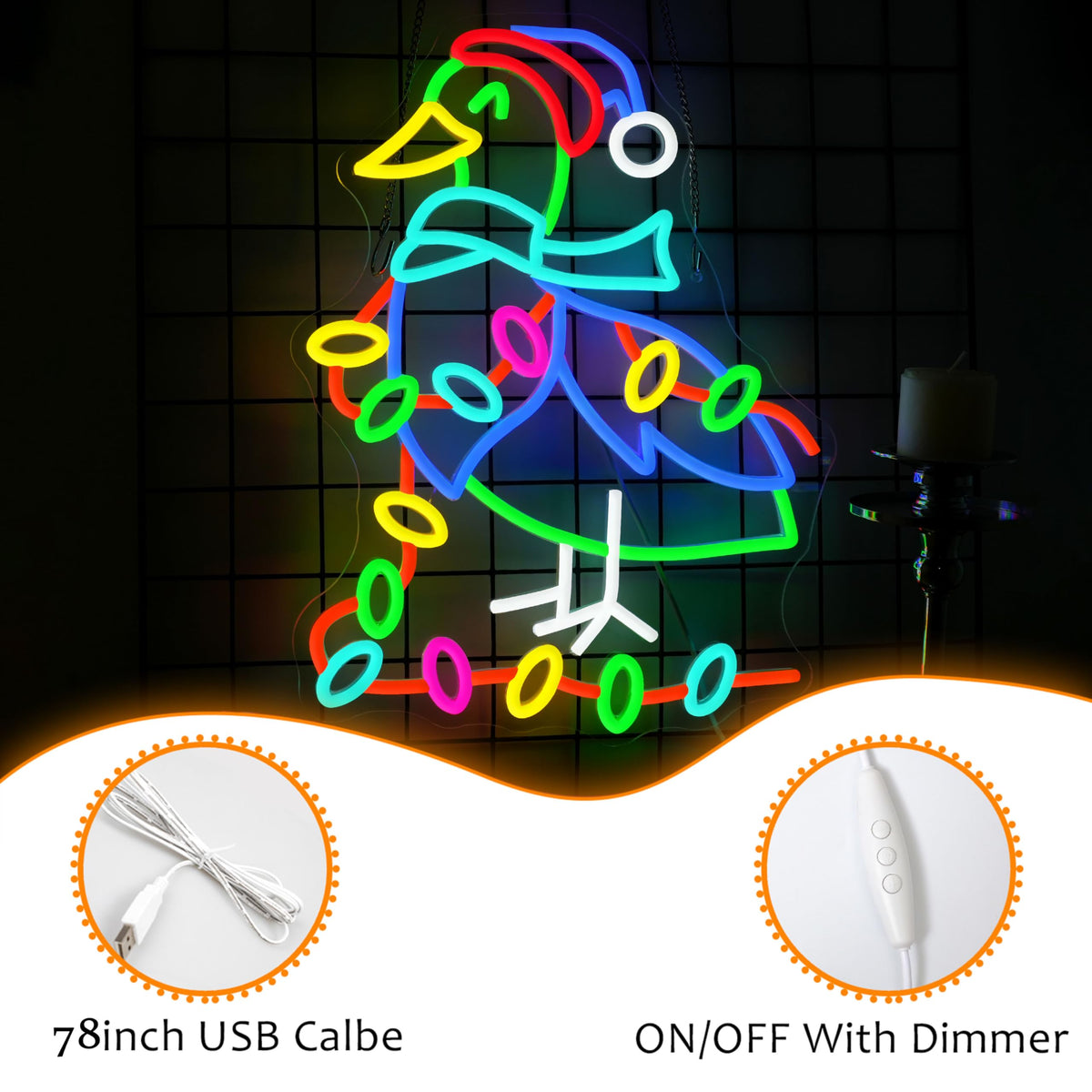 LISIGNVE Christmas Duck Neon Sign Dimmable USB Powered Funny Novelty Duck Wearing Santa Hat Led Neon Light for Christmas Holiday Home Coffee Bar Wall Decor (16.5 * 12.6 In)