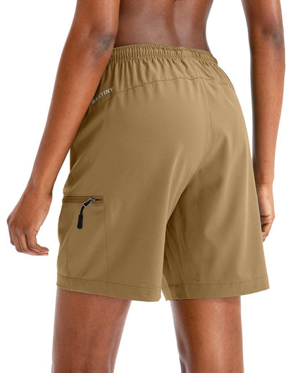 SANTINY Women's 5''/ 7''/9'' Hiking Cargo Shorts Quick Dry Lightweight Summer Shorts for Women Athletic Golf Zipper Pockets(Dark Khaki_L)
