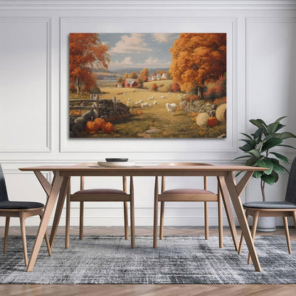 GoiaPvb Autumn Wall Painting Pumpkin Autumn Landscape Poster Farmhouse Pumpkin Canvas Painting Sheep Flock for Home Wall Decoration for Room Aesthetic