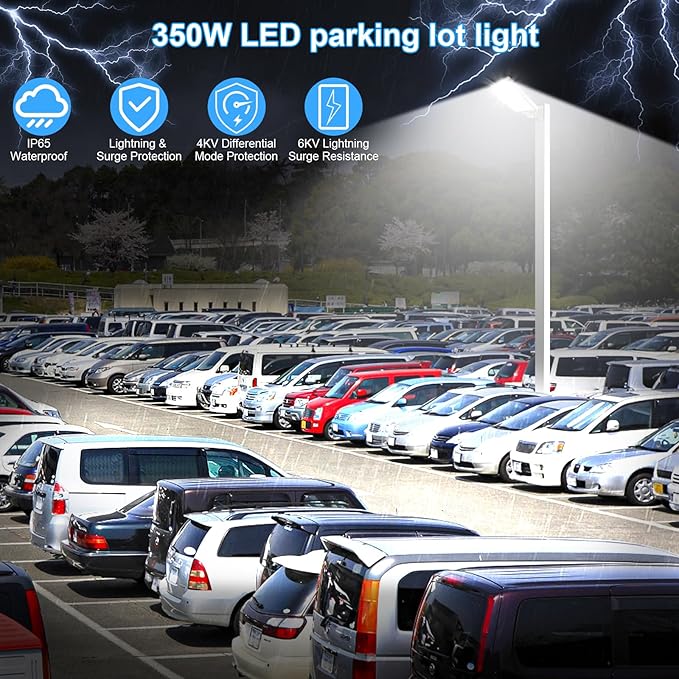 LED Parking Lot Light Commericial 350W 52500LM Bright Arm Dusk to Dawn LED Flood Lights Wall Mount Outdoor 5000K 100-277V IP65 Waterproof Shoebox Street Lighting for Park,Stadium,Barn 3 Pack