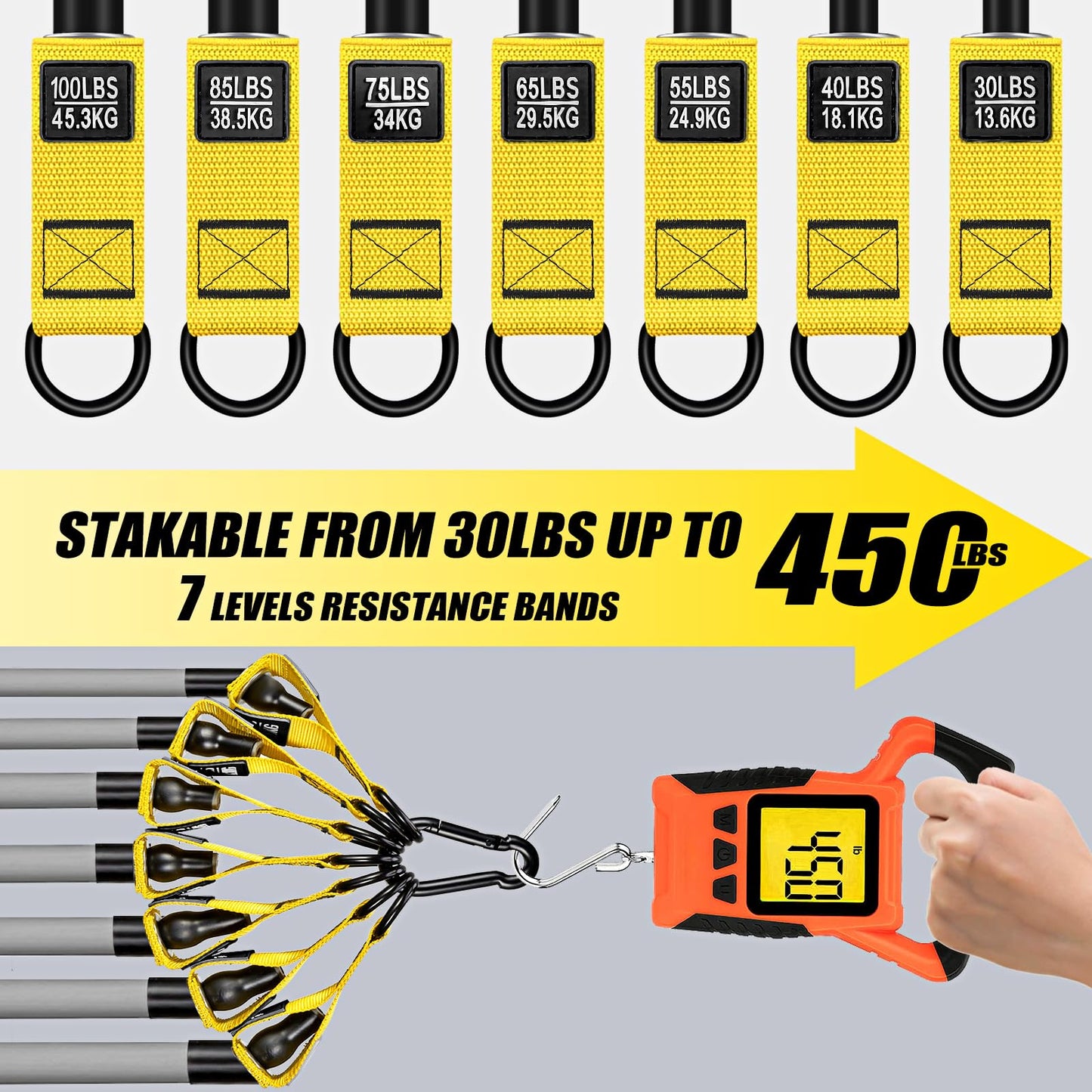 Heavy Resistance Bands for Working Out, 350lbs/450lbs Exercise Bands with Handles, Workout Bands Set for Men, Fitness Weight Bands for Muscle Strength Training, Stretching, Slim, Home Gym Equipment
