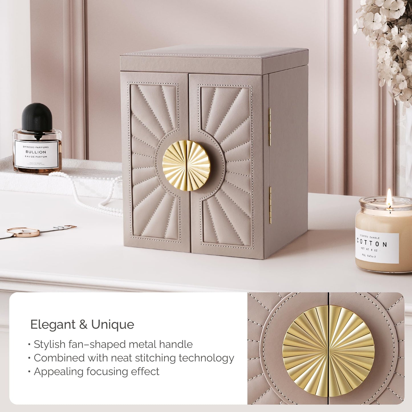 BIQI MUSSE Jewelry Box for Women, 6-Tier Jewelry Organizer Box with Mirror, 5 Drawers Jewelry Storage Case for Ring Necklace Earring Bracelet, Light Taupe