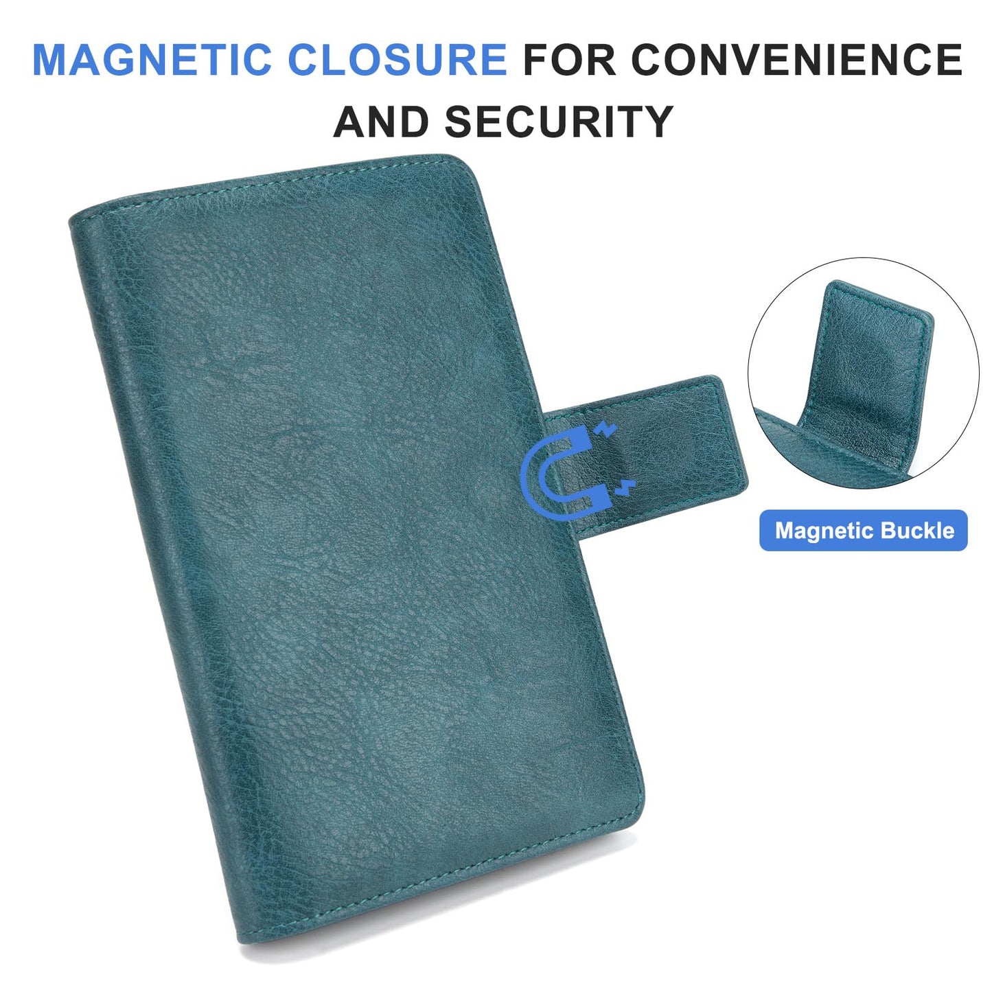 Server Book with Zipper Pocket and Magnetic Closure, Server Books for Waitress, Leather Waitstaff Organizer with High Volume Money Pocket, Fit Server Apron (Green)
