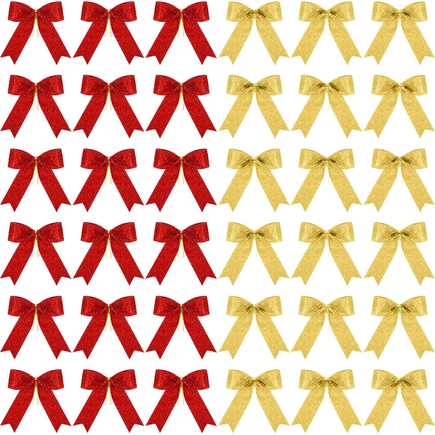 Sumind 36 Pieces Red Gold Christmas Tree Glitter Bows, 5 x 4 Inch Tie Ribbon Twist Tie Bows for Treat Bags Gift Wrapping Basket Wedding Birthday Valentine Christmas Tree Wreath Garland Decoration