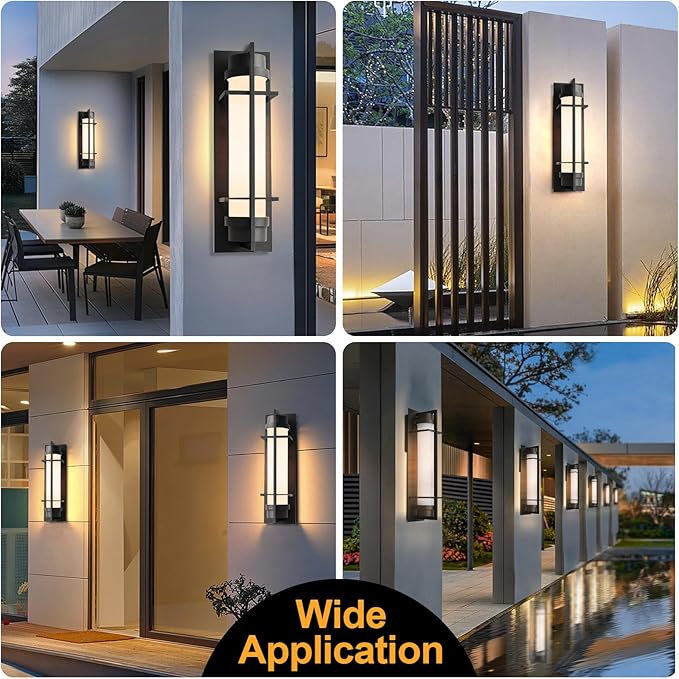 ALVIME 20 inch Large Outdoor Wall Sconce, Exterior Lighting Fixtures, Waterproof Modern Outdoor Wall Light, Black Outside Sconce Lights for House, Entryway, Patio, Garage, E26 Base&Etched Opal Glass