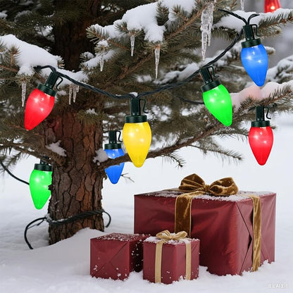 C7 100 LED Battery Operated Christmas Lights,Battery Powered Waterproofing Bulbs,34FT 8 Modes with Auto On/Off Time for Xmas Tree Garden Patio Indoor Outdoor Christmas Decor(Multicolor)