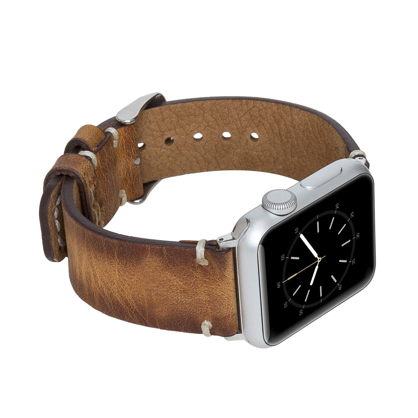 Venito Sarno for Apple Watch Band 41mm 40mm 38mm Handmade Premium Leather Watch Band Compatible with iWatch Series 10 9 8 7 6 5 4 3 2 1 SE (Antique Brown w/Silver Stainless Steel Hardware)