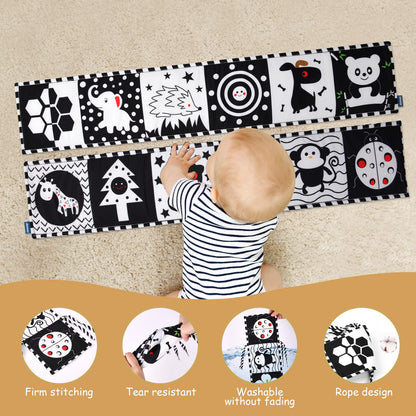 Vicloon Black and White Baby Toys, High Contrast Baby Book for Newborn 0-3 3-6 Months, Infant Tummy Time Toys, Early Education Sensory Toys, Visual Stimulation Folding Cloth Book for Boys Girls