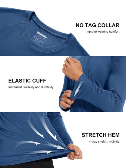 MAGCOMSEN Long Sleeve Shirt for Men UV Protection Shirts Quick Dry Baselayer Shirt Rash Guard for Men Blue Grey,3XL