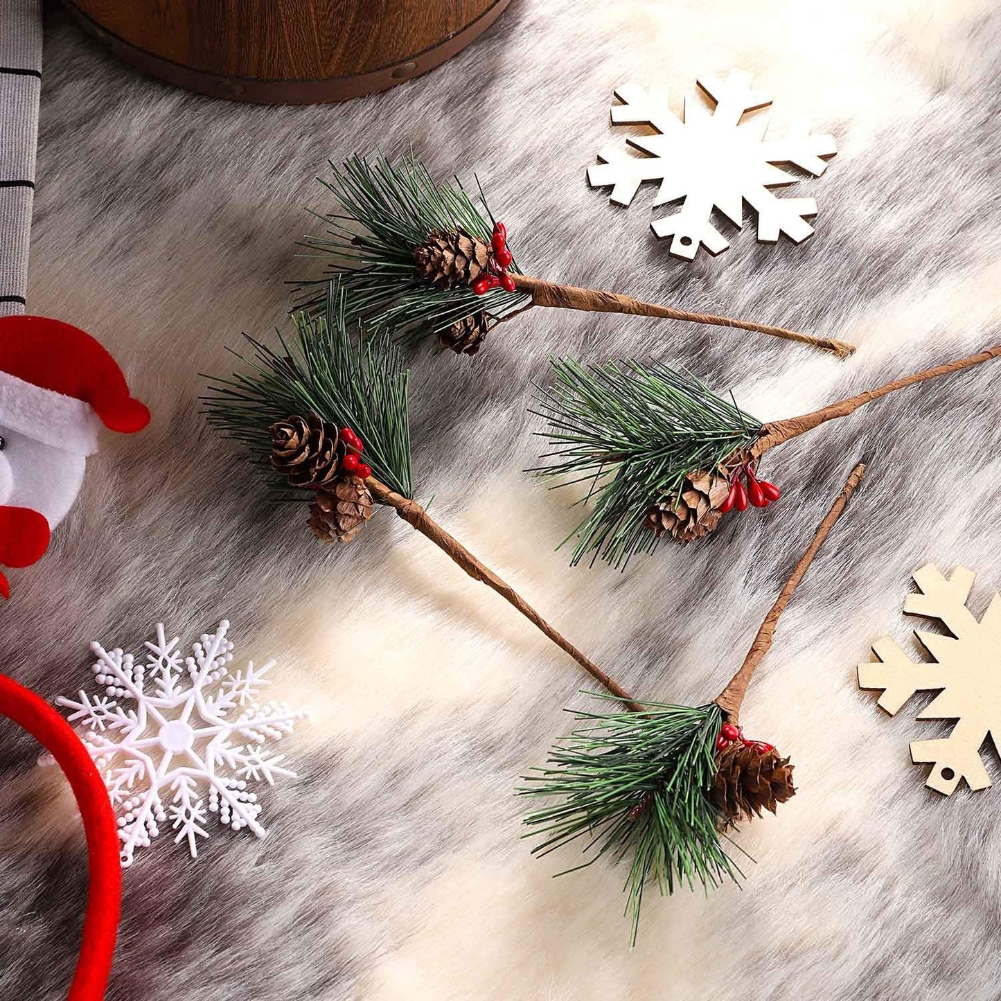 Tmflexe 12Pcs Artificial Pine Picks Artificial Plants Small Pine Picks for Christmas Flower Arrangements Wreaths and Festival Holiday Home Decor, Christmas Decorations
