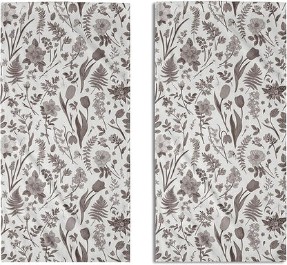 Spring Floral Hand Towels for Bathroom Set of 2 Dark Brown White Flower Leaves