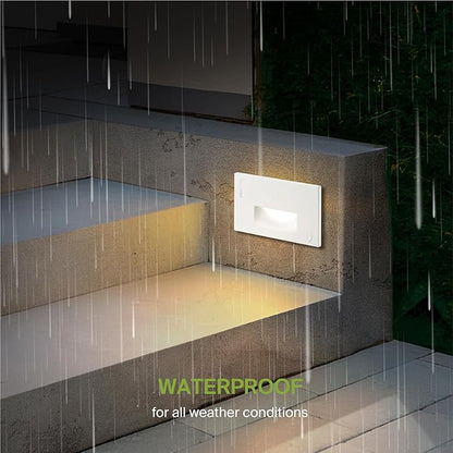 ASD LED Recessed Step Light Fixture, Dusk to Dawn Outdoor Stair Tread Lighting | 3CCT, Photocell, Waterproof, ETL Listed | 3W 120LM 3000K-5000K 120V | Staircase Hardwired Illumination | White