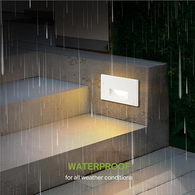 ASD LED Recessed Step Light Fixture, Dusk To Dawn Outdoor Stair Tread Lighting | 3CCT, Photocell, Waterproof, ETL Listed | 3W 120LM 3000K-5000K 120V | Staircase Hardwired Illumination | White, 12 Pack