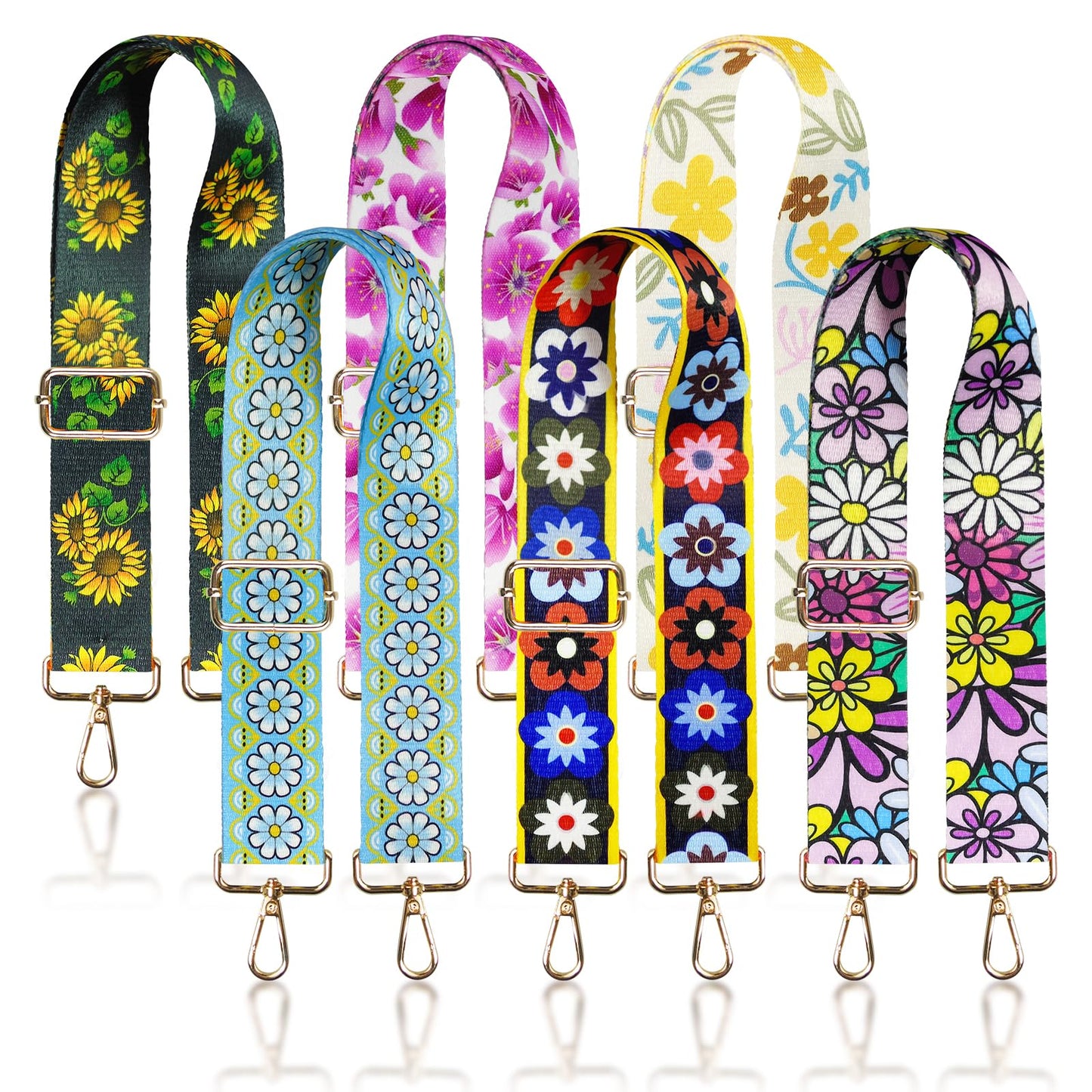 6 Pieces Purse Straps Replacement Crossbody Straps for Purses 1.5 Inches Purse Strap Purse Replacement Straps for Handbags Shoulder Strap (Flower Style)