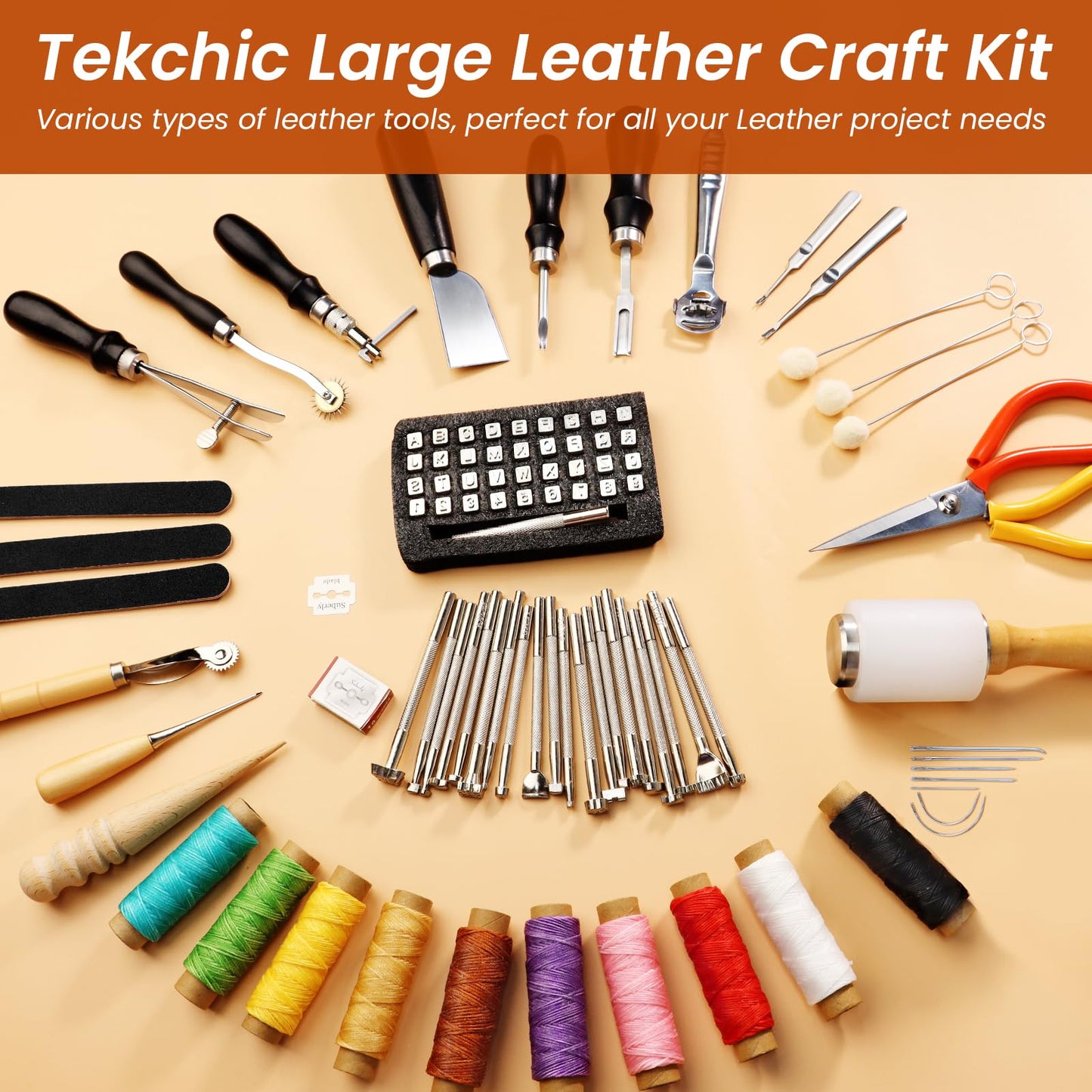 Leather Working Tools Craft Kit for Carving Stamping Sewing Punching Cutting with Storage Bag Professional Leather Tooling kit for DIY Crafting