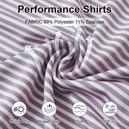 YAMXDM Golf Shirts for Men Moisture Wicking Short Sleeve Performance Sport Casual Striped Collared Mens Polo Shirt Pink Grey XL