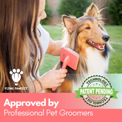 Flying Pawfect Dog Slicker Brush for Grooming Pet Hair - Best Slicker For Poodle & Golden Doodle - Long Haired Tool For Dogs - Goldendoodle Long Pin Brush For Dematting (Large)