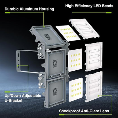 STASUN 150W LED Flood Light, Mini Series Outdoor Floodlight, 15000LM 6000K Daylight White, IP66 Waterproof, 3 Adjustable Heads, LED Exterior Flood Lights for Backyard, Driveway, Garage, Patio, Porch