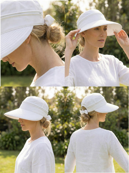 AlturaGo 2-in-1 Women’s Sun Visor Hat Wide Brim Sun Hat Zipper Off Ponytail Friendly, Lightweight Quick Dry, Summer UV Protection, White