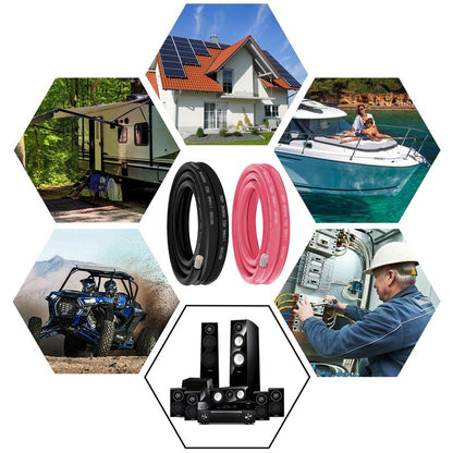 1/0 Gauge Marine Wire 1/0 AWG Marine Grade Wire Include 1/0 Gauge 5FT Red & 5FT Black,1/0 AWG Tinned Copper Oxygen-Free Boat Electrical Cable for Automotive/RV/Camper/Trailer Outdoor Use