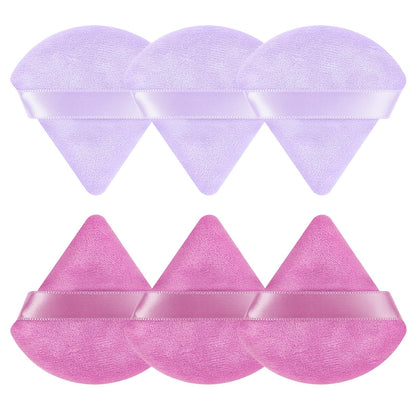 Pimoys 6 Pieces Powder Puff Face Makeup Sponge Soft Velour Triangle Powder Puffs Beauty Sponge Stocking Stuffers for Loose Powder (Black, Pink)