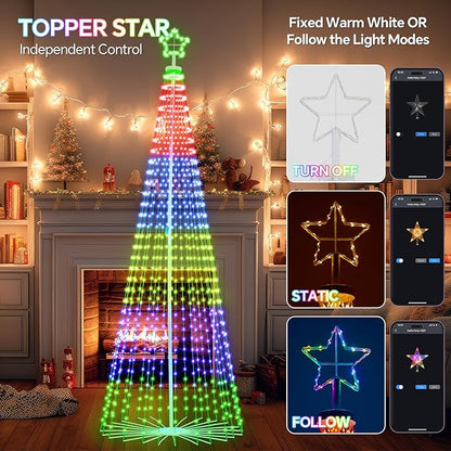 12 FT Smart Christmas Cone Tree Lights, 832 LED Lighted Outdoor Christmas Tree with Remote & App Control Timer, Music Sync, DIY RGB Color Changing for Indoor Outdoor Decorations