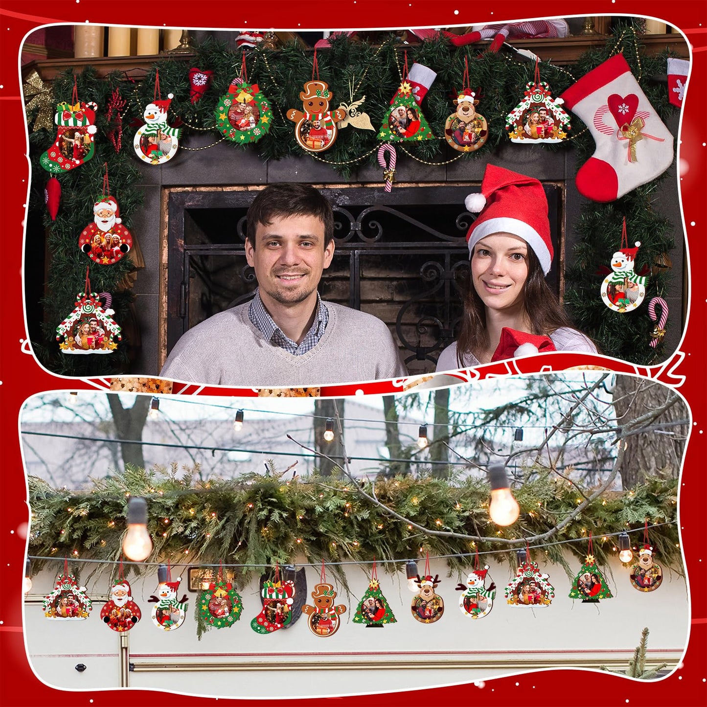 Yalikop 16 Pcs Christmas Photo Frame Ornaments Wooden Nutcrackers Santa Snowman Snowflake Picture Frame Tree Decoration DIY Photo Keepsakes for Xmas Party Decorations Winter (Classic)