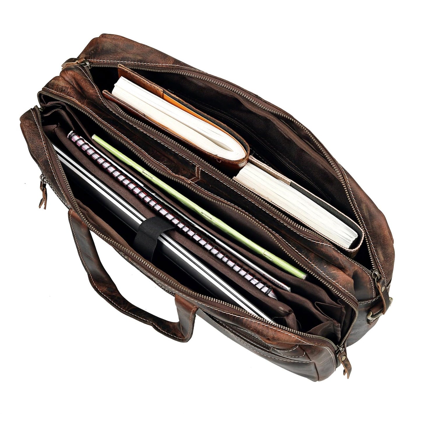 Full Grain italian Leather Briefcase for Men Top Choice Gifts Handcrafted Laptop Bag with Multiple Compartments (Brown, 16 inch)