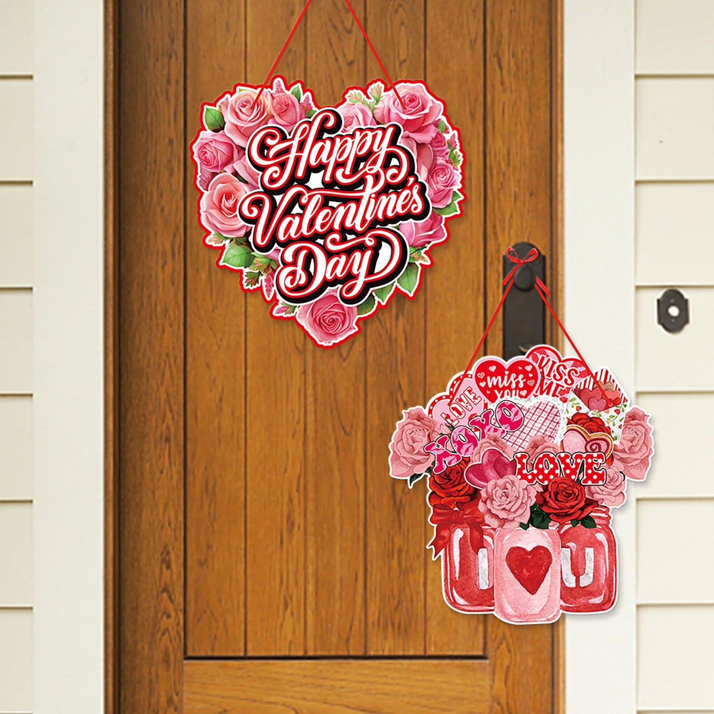 Pink-Red Valentines-Day Front-Porch Door Hanger-Decor - 6pcs Love Romantic Special Night Galentines Party Paper Signs Banners,Engagement Wedding Anniversary Wall Hanging Decorations Lasting Surprise