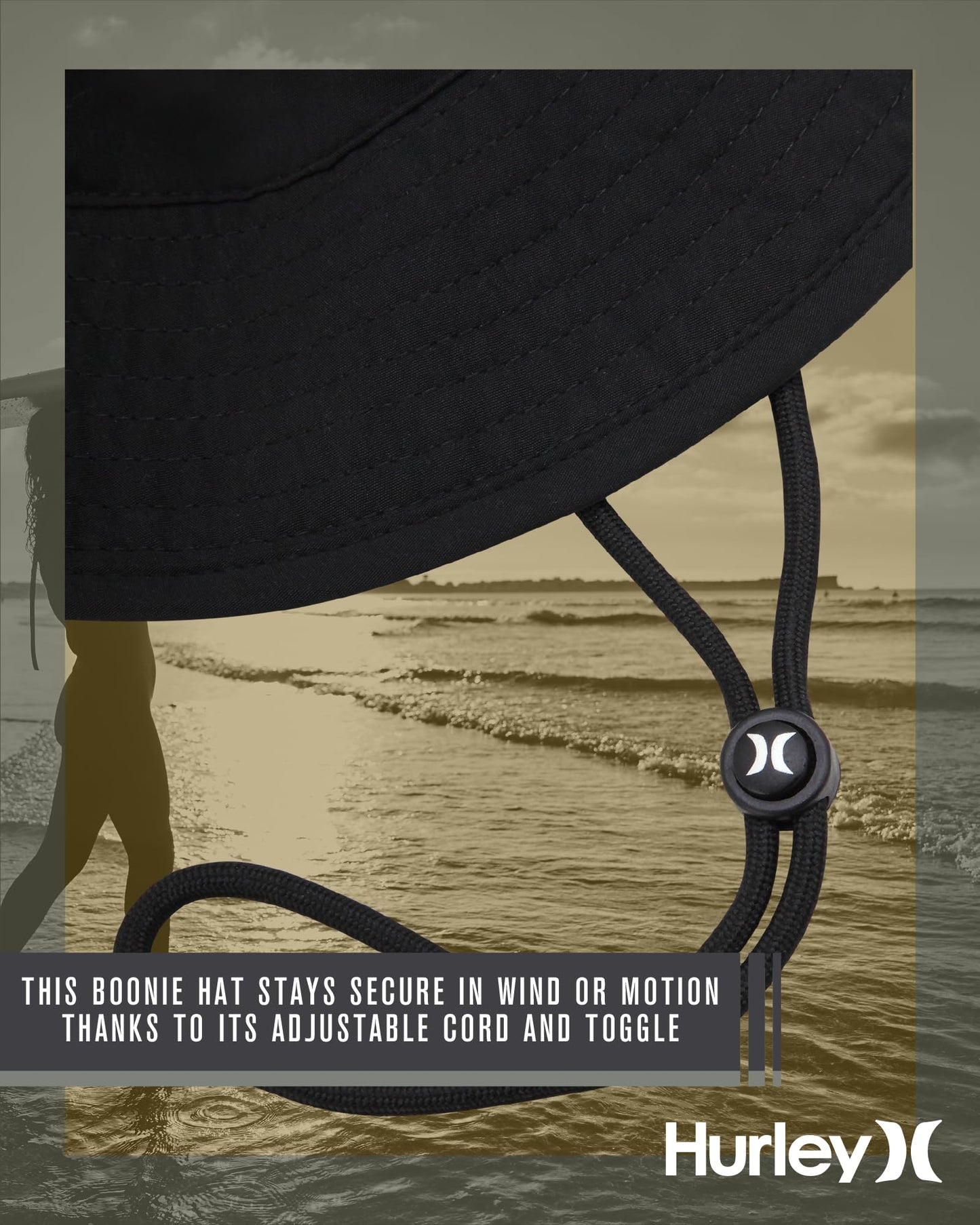 Hurley Men's Boonie Hat - Moisture Wicking and Packable Full Brim Sun Hat UV Protection for Fishing, Hiking, and Safari, Size Small-Medium, Black/White