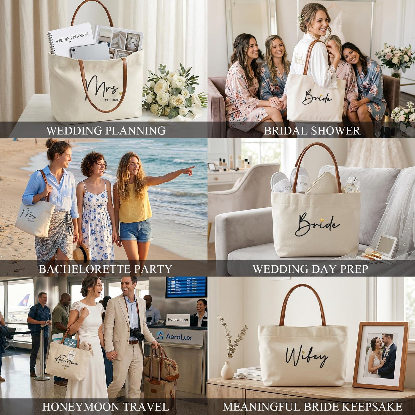 Ugiftcorner Mrs Gifts for Bride Tote Bag 2026, Embroidered Canvas Wedding Essential Bag with Leather Handle & Pocket, Bridal Shower Gift for Bride to Be, Bachelorette Honeymoon Future Mrs Beach Bag