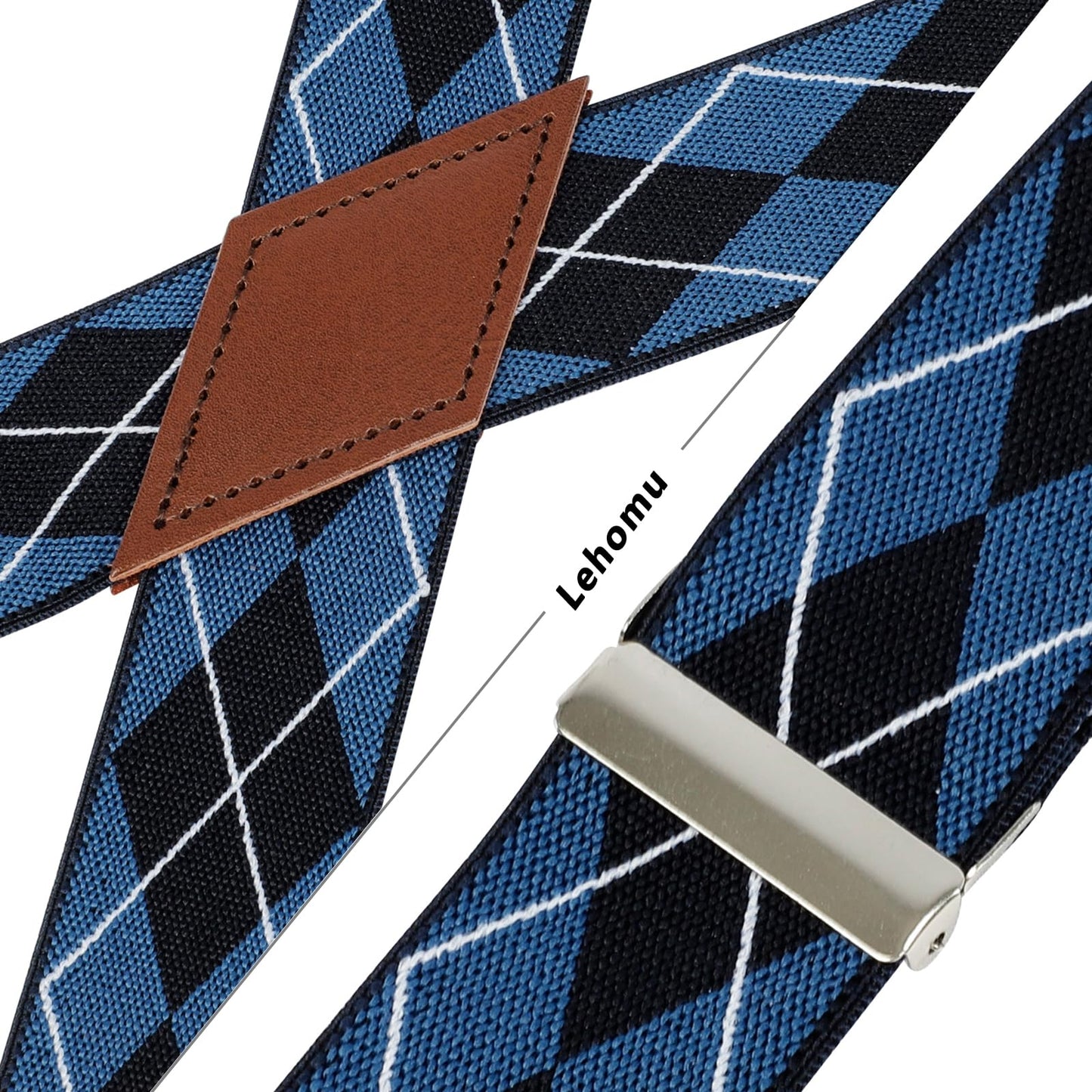 LEHOMU X-Back Suspenders for Men 1.4 Inches Wide Straight Strong Clips Suspender – Adjustable Fit Elastic Braces for Work,Perfect For Both Casual&Formal Jeans, and More,Blue Stripe